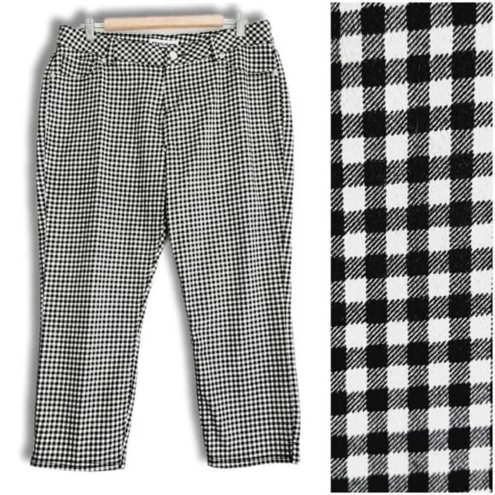 NYGARD | Buffalo Check Print Pull-On Ankle Crop Comfy Stretch Pants B&W Sz 16